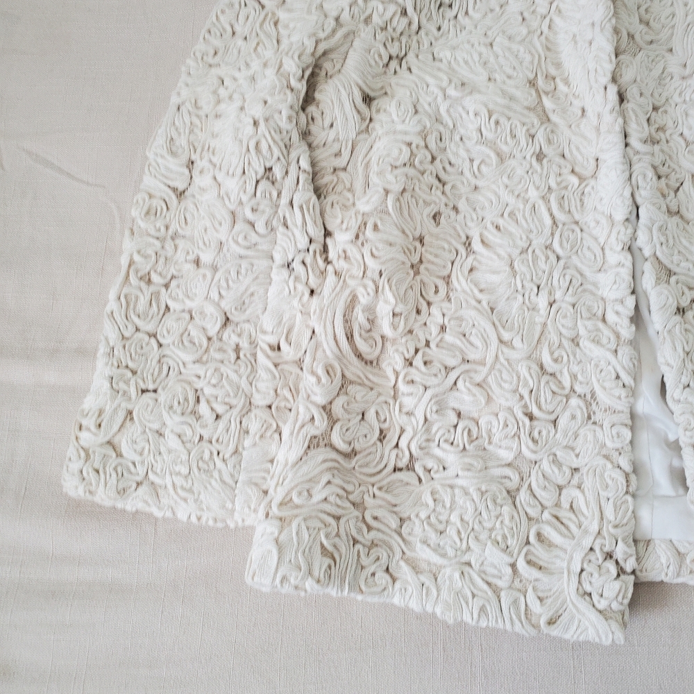Boston Proper Cream Textured Floral Ribbon Blazer Jacket Womens 4 Small Neutral - Picture 3 of 8
